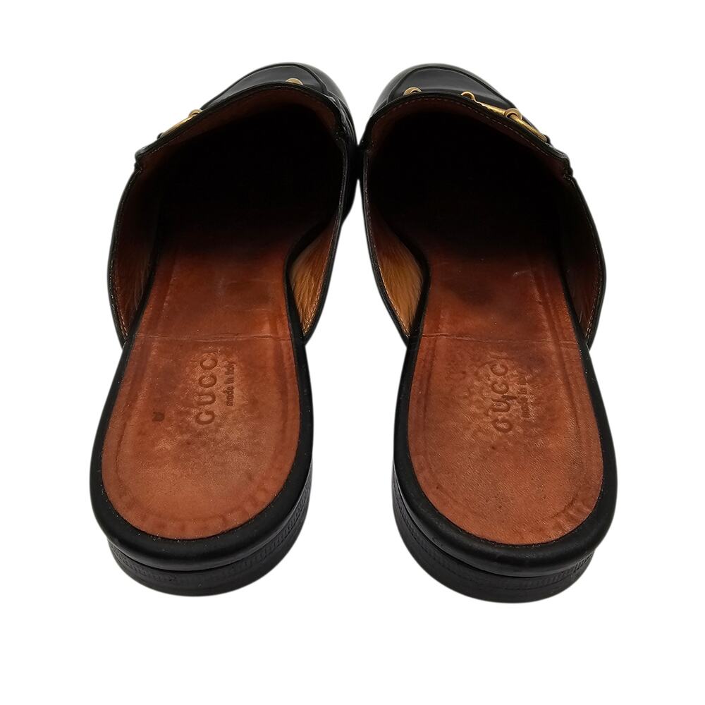 Gucci Princetown Horsebit Flat Slide Mule Black Leather Gold Size 39.5 US 9.5 - Picture 6 of 10